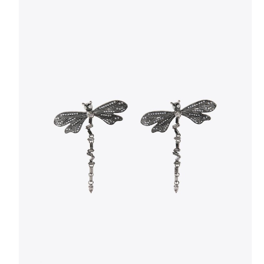 New Zara Sparkle Dragonfly Statement Earrings - Picture 12 of 16
